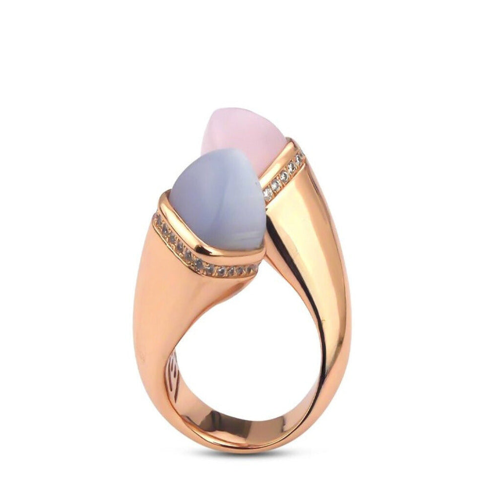 Shop online premium rose gold plated spring cuff ring with crystals & pave CZ stone detailing.
