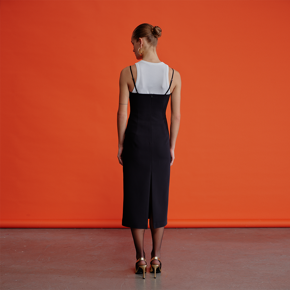 Miles Crepe Midi Dress in Black