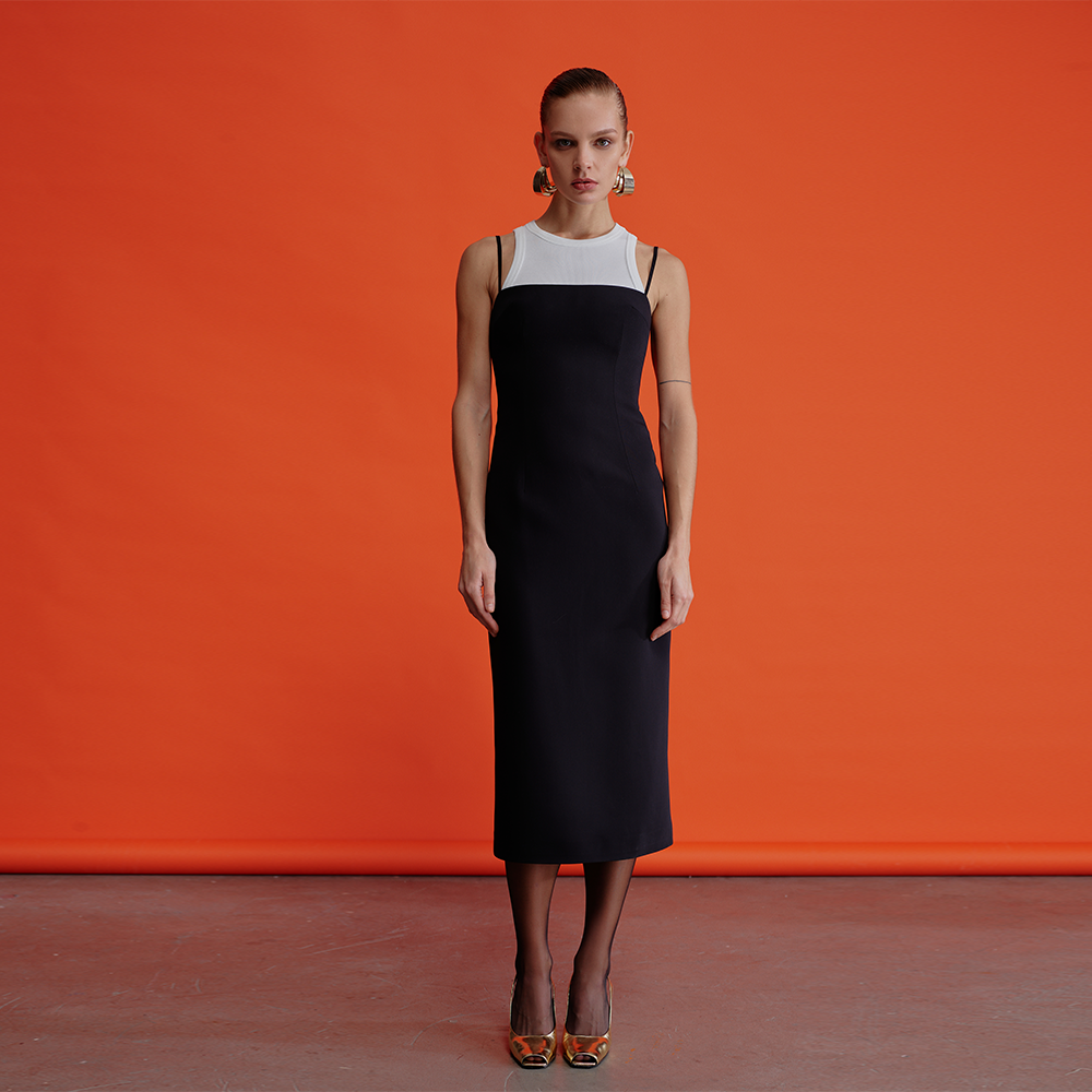 Miles Crepe Midi Dress in Black