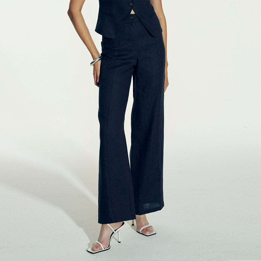 Millie Linen Trousers in Dark Navy