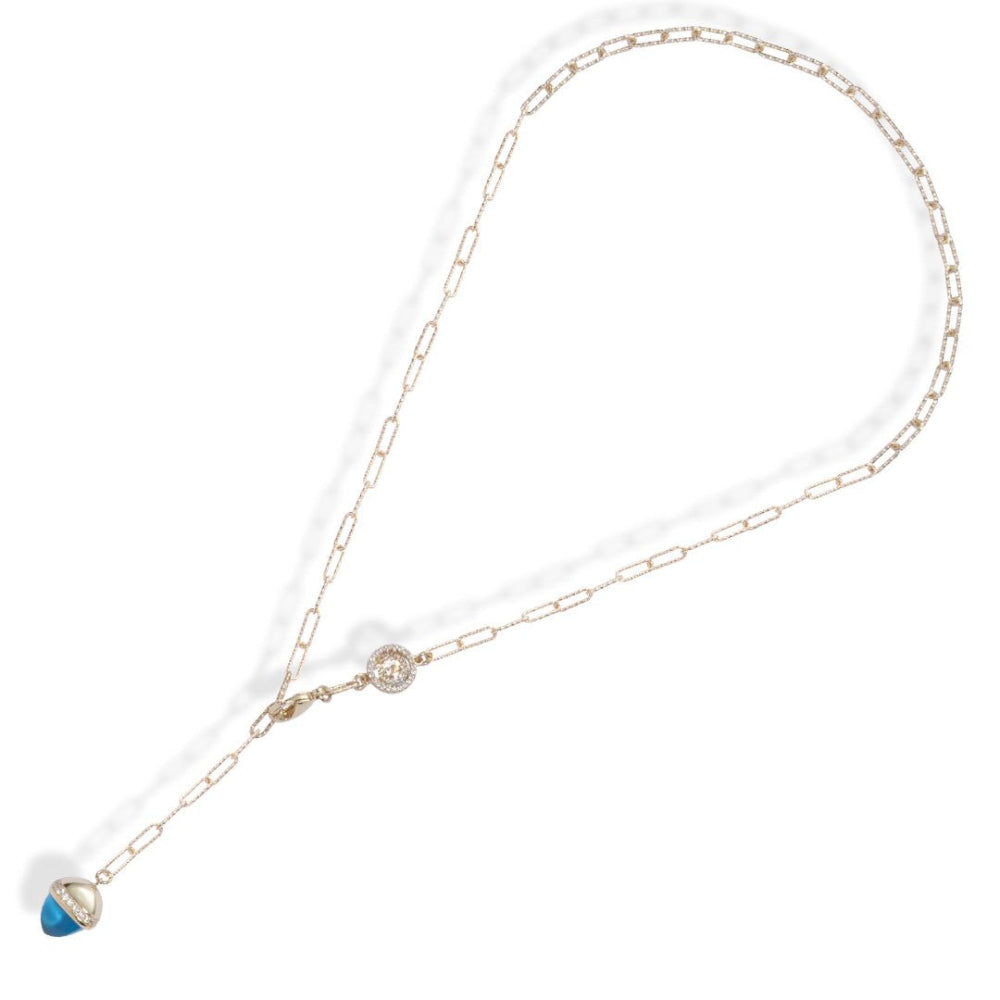 Shop online premium yellow gold necklace with aquamarine crystal pendant and sparkling cubic zirconia halo.
