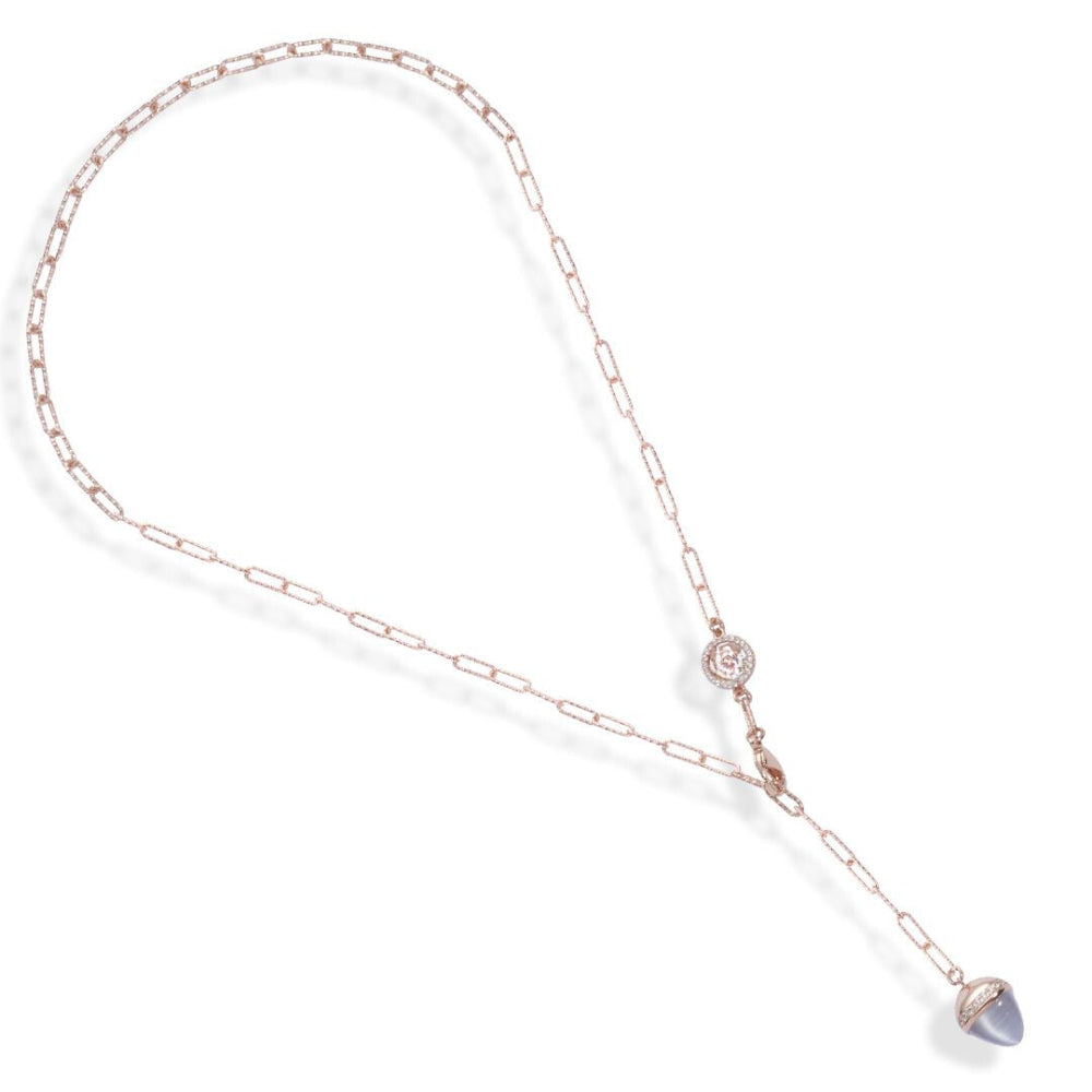 Shop online premium rose gold necklace with gray agate crystal pendant and sparkling CZ halo accents.