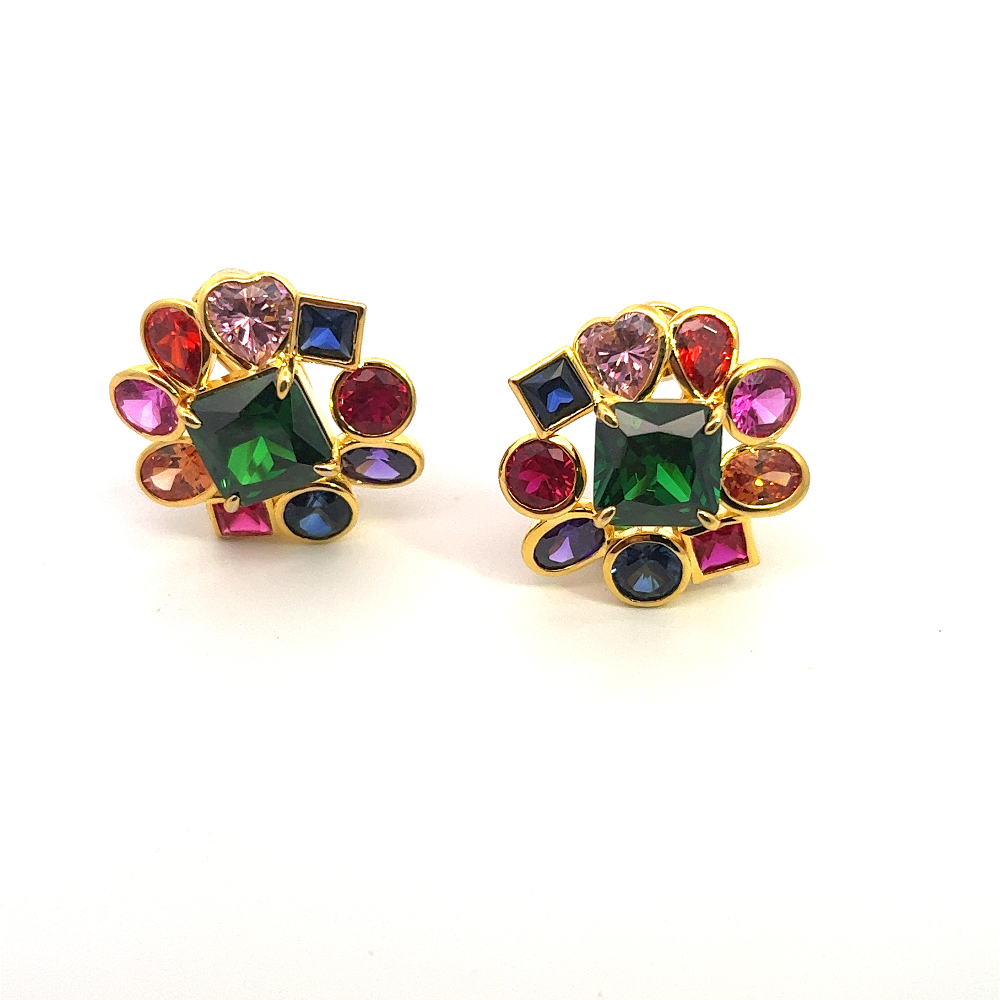 Shop online premium 18K gold color splash stud earrings with sapphire, ruby, emerald and CZ stones.