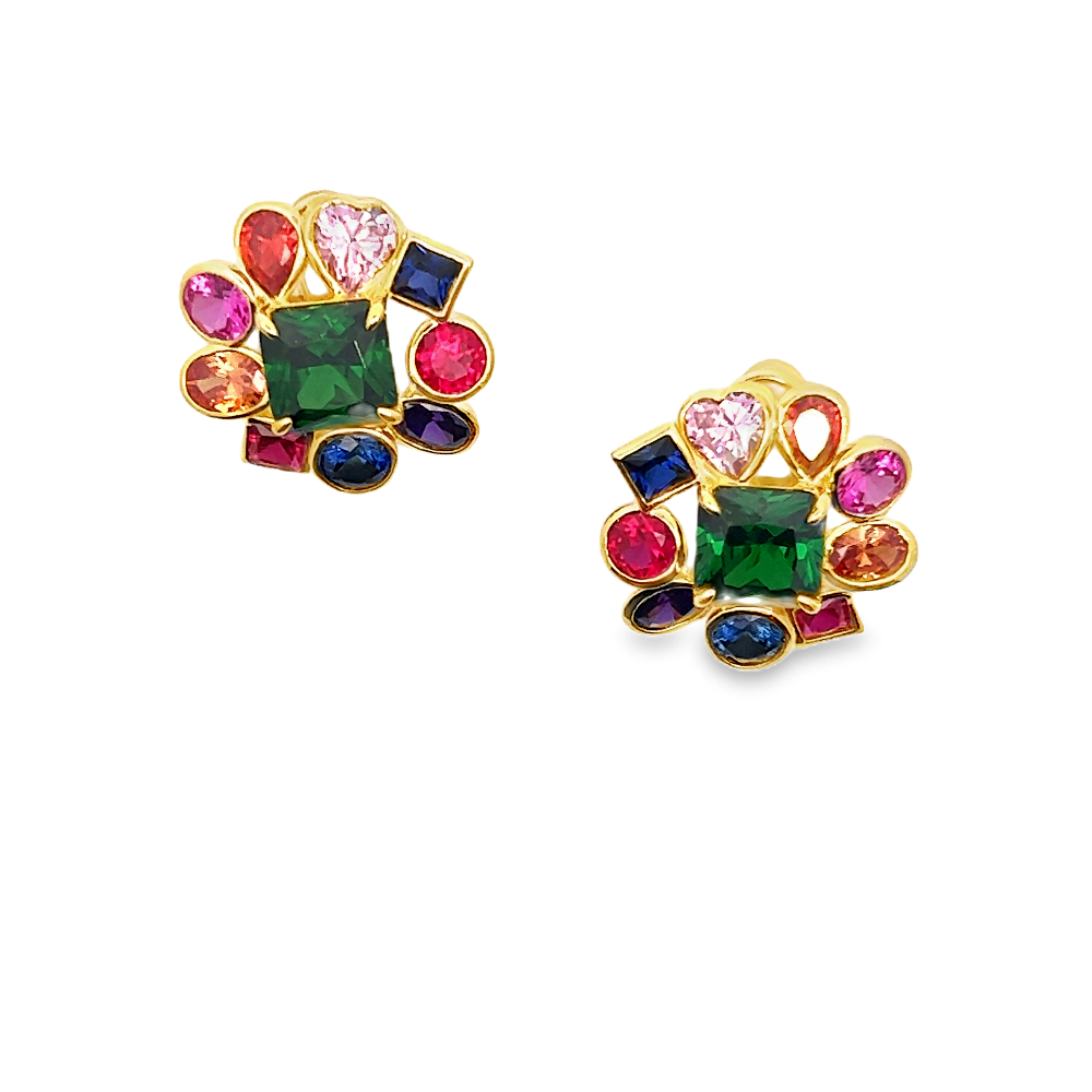 Shop online premium 18K gold color splash stud earrings with sapphire, ruby, emerald and CZ stones.