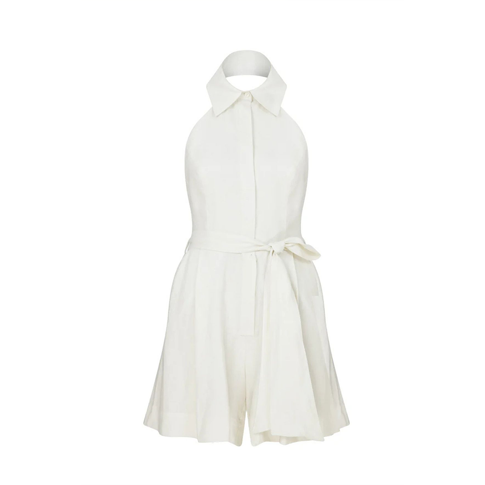 Mindy Linen Playsuit in White Sand