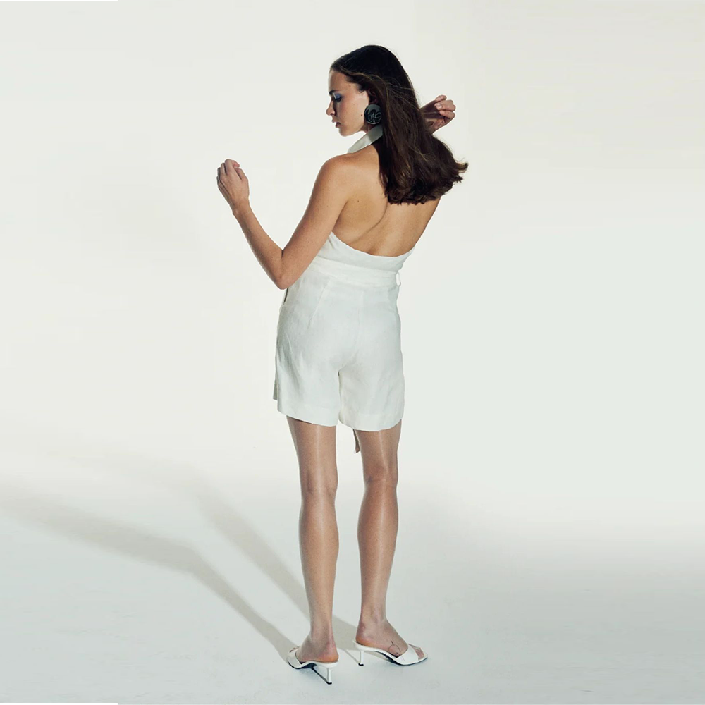 Mindy Linen Playsuit in White Sand