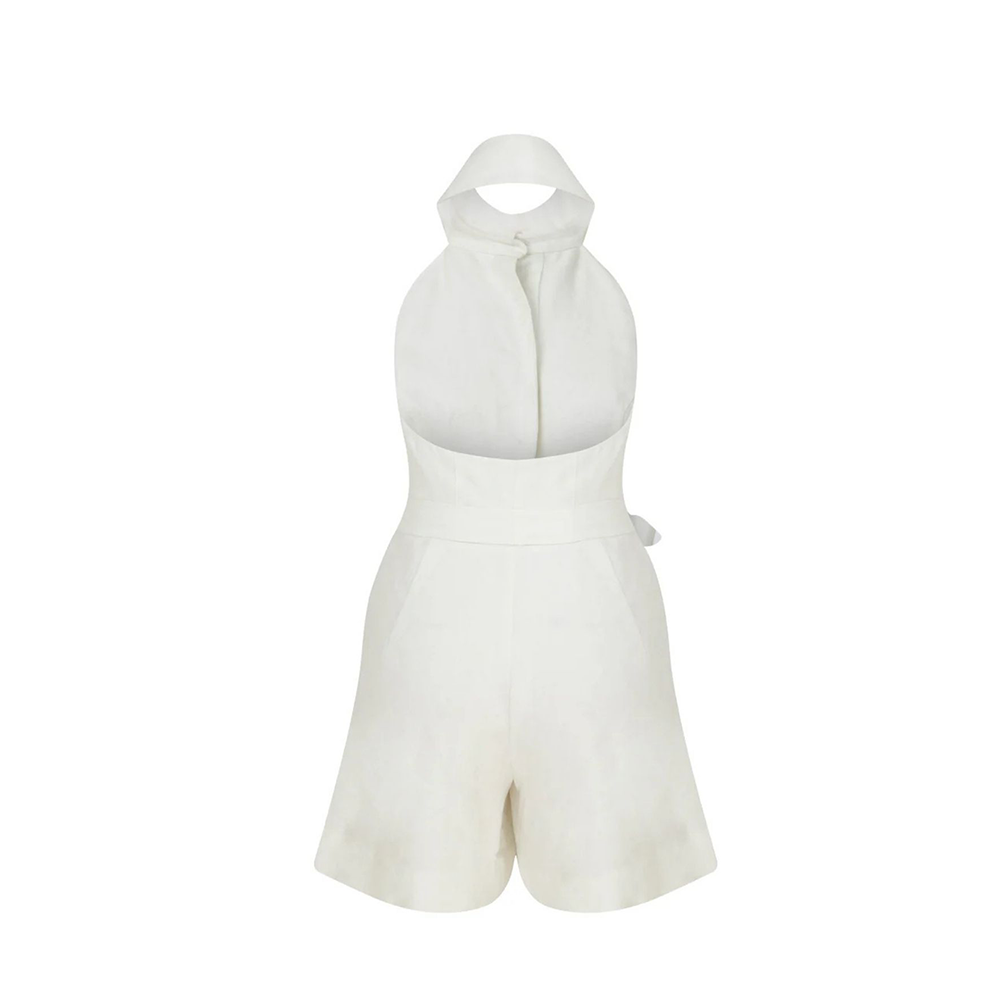 Mindy Linen Playsuit in White Sand
