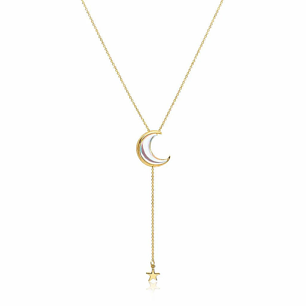 Discover the Moon and Star Lariat Necklace at The Luxe Maison, featuring a celestial-inspired design that adds a touch of elegance and magic to your look.