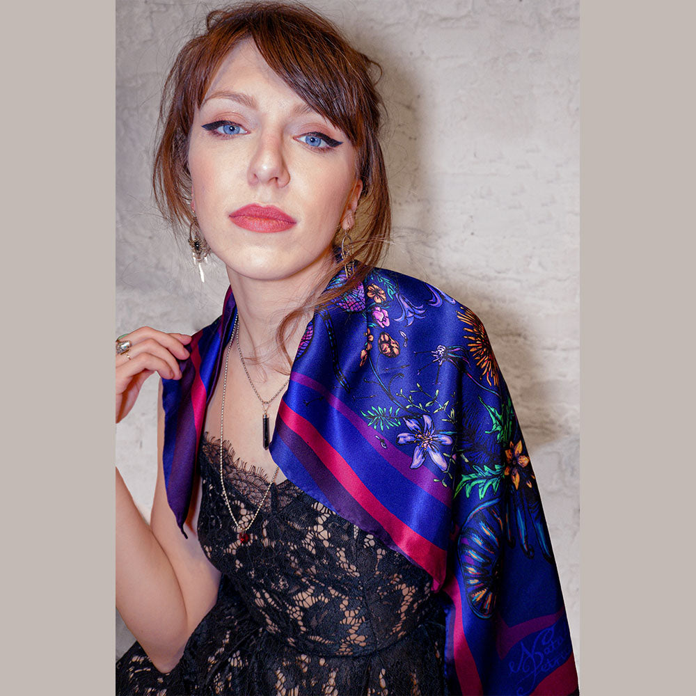 Add elegance to your wardrobe with the Mountain Flowers Silk Womens Scarf. Wrap yourself in luxury and its Perfect for every style. Shop Now!