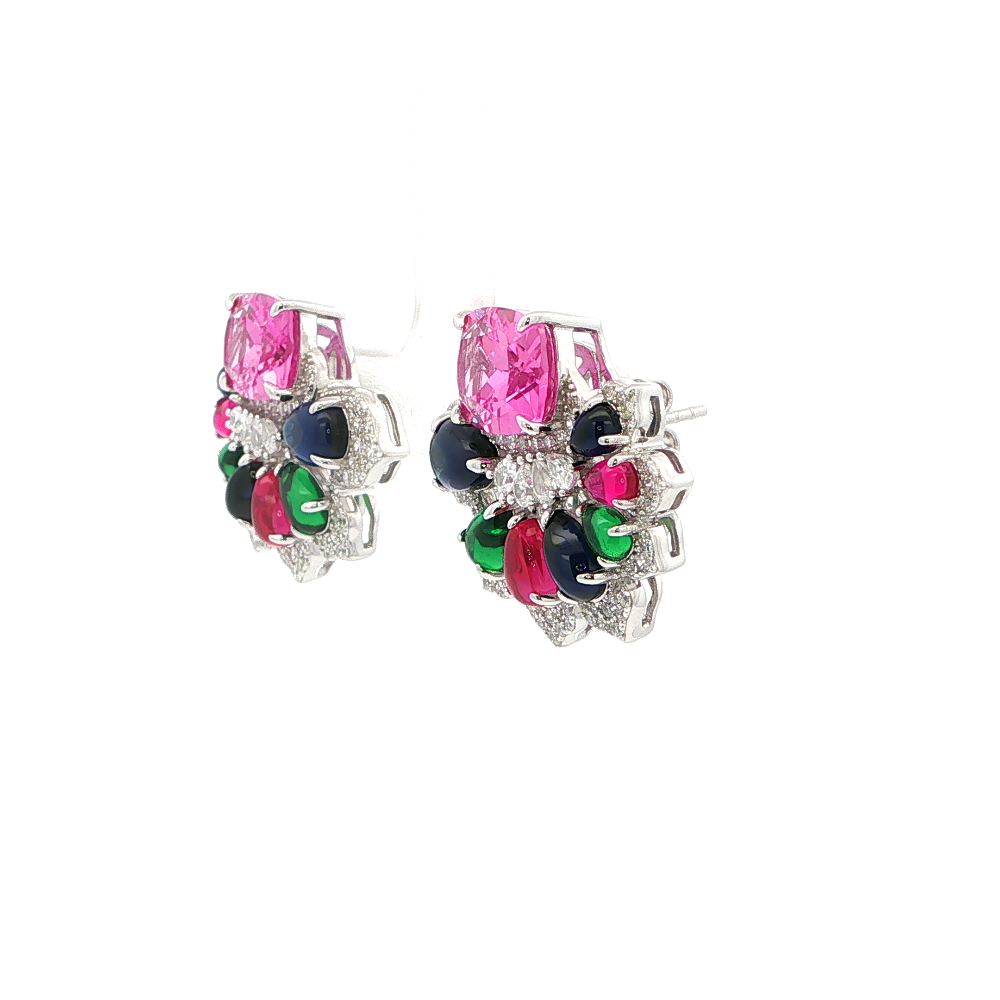 Shop online premium sterling silver multigem earrings with sapphire, ruby, nano sital and CZ stones.