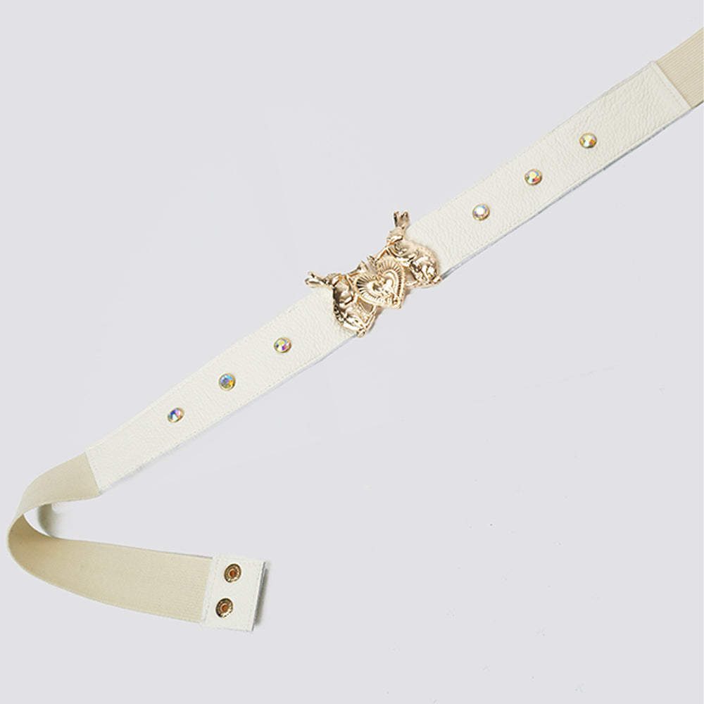 Mystic Rabbit Buckle Thin Leather Women's White Belt – perfect for any outfit. A timeless thin leather accessory. Shop now!