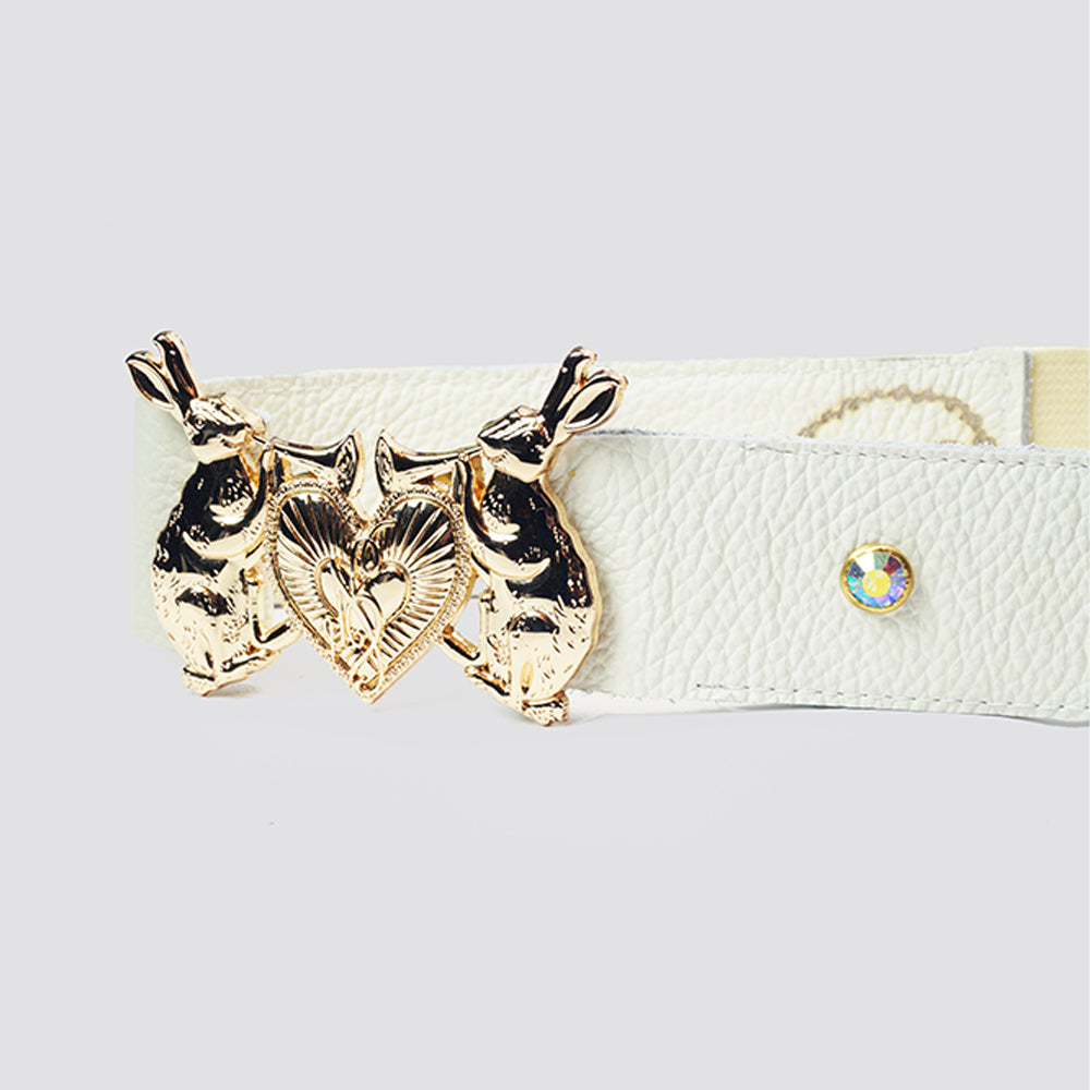 Mystic Rabbit Buckle Thin Leather Women's White Belt – perfect for any outfit. A timeless thin leather accessory. Shop now!