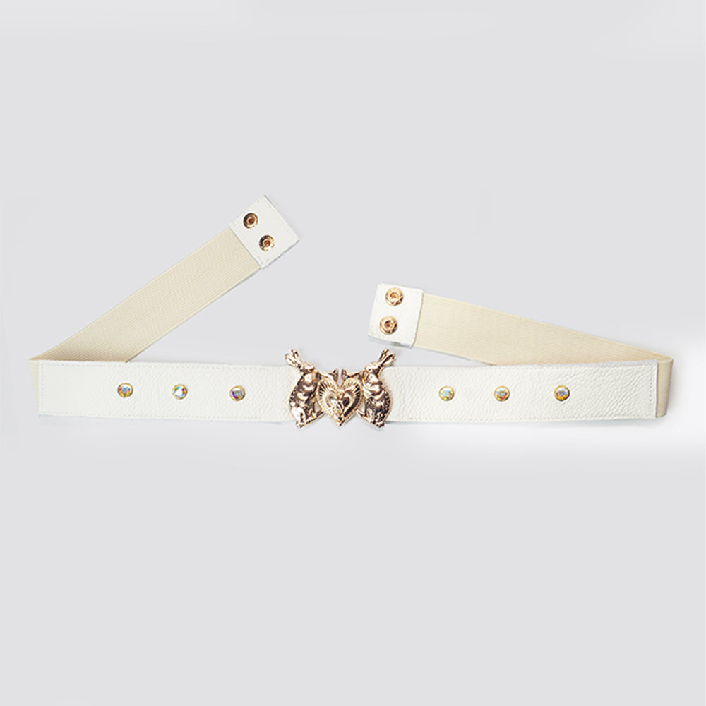 Mystic Rabbit Buckle Thin Leather Women's White Belt – perfect for any outfit. A timeless thin leather accessory. Shop now!