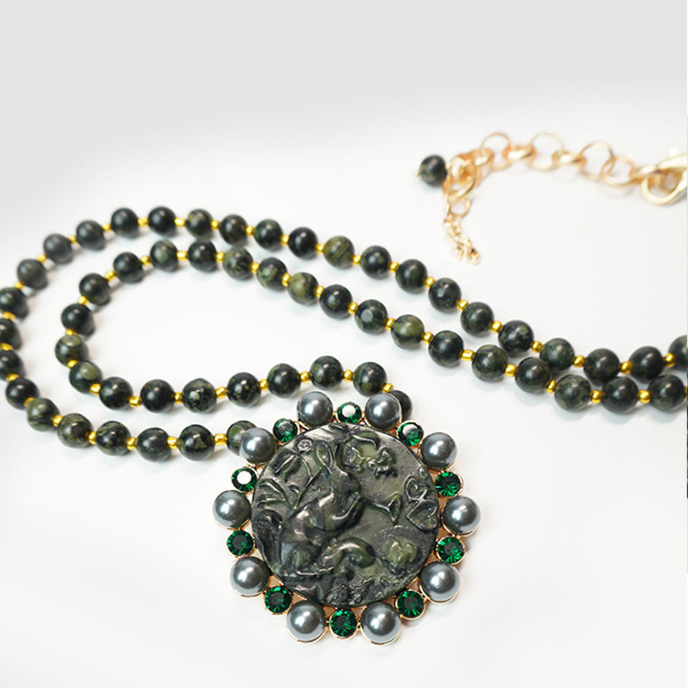 Elevate your look with the Mystic Rabbit Kamaba Jasper Womens Necklace, a perfect blend of elegance. Discover timeless beauty. Shop Now!