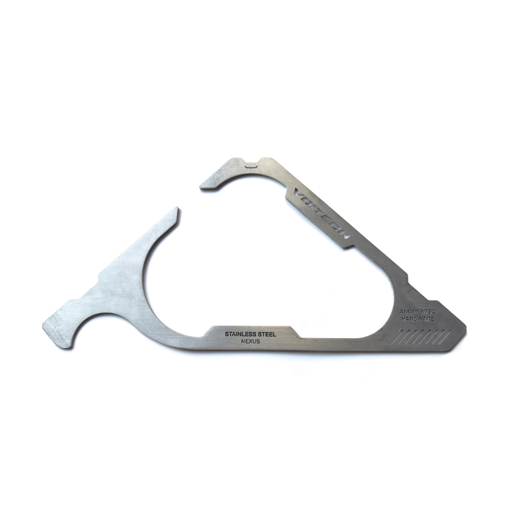 Shop online from our exclusive website and discover the Nexus Hanger by Voitech®, featuring precision-machined stainless steel, industrial detailing, and a sculptural hardware-inspired display design.