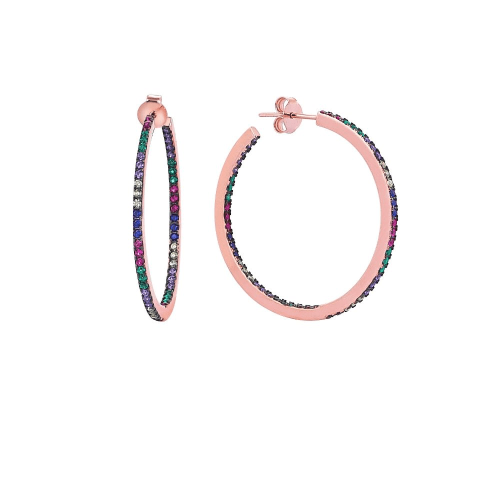 18ct Rose Gold Plated Hoops925 Sterling Silver.Zircon & Natural Stones