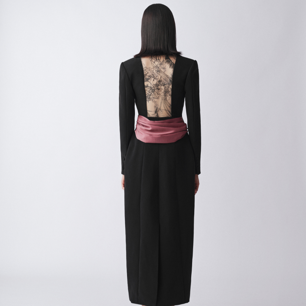 Elegant poly silk dress in designer women's clothing. Shop Now!