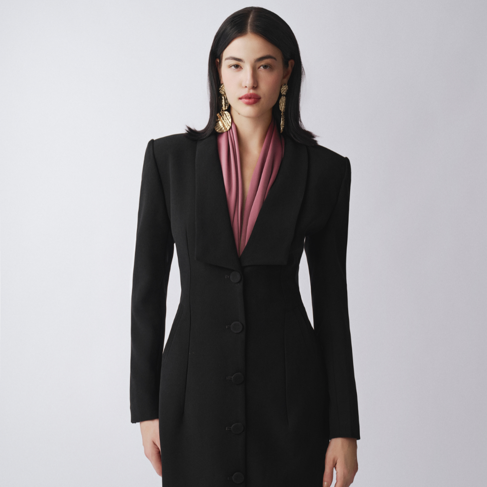 Elegant poly silk dress in designer women's clothing. Shop Now!