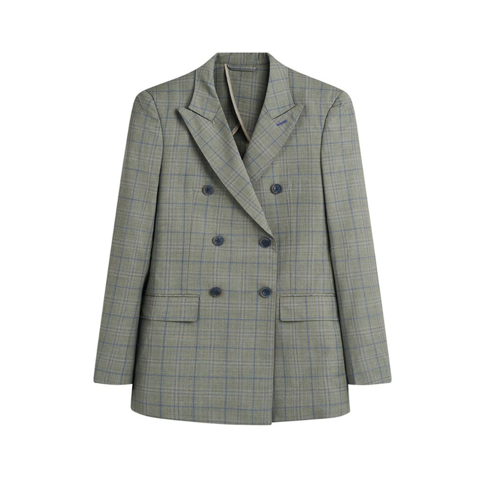 Olive Poly Wool Blazer in luxe straight double breasted style at Luxe Shop. Shop Now!