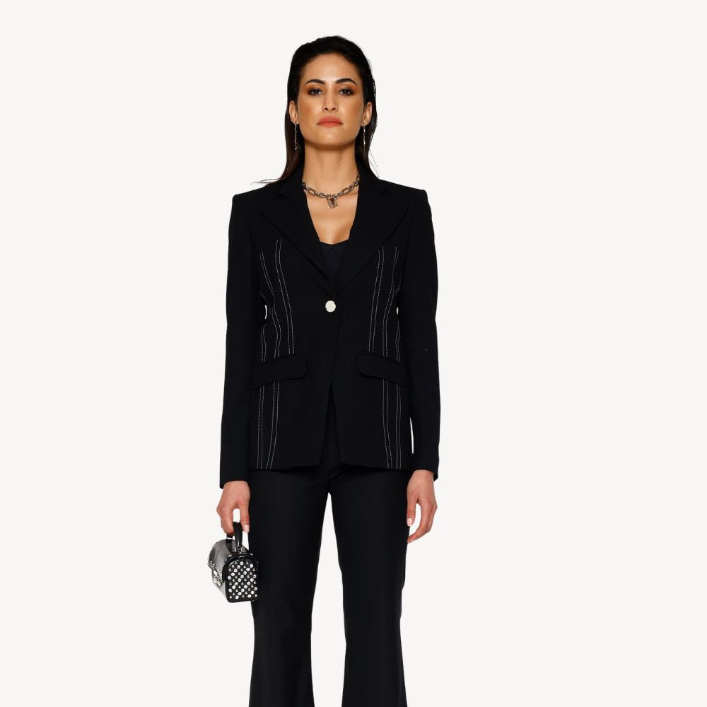 Shop online from our exclusive website. Discover the Onyx Corset Blazer, combining corset-inspired detailing with a structured blazer silhouette for a bold, refined look.