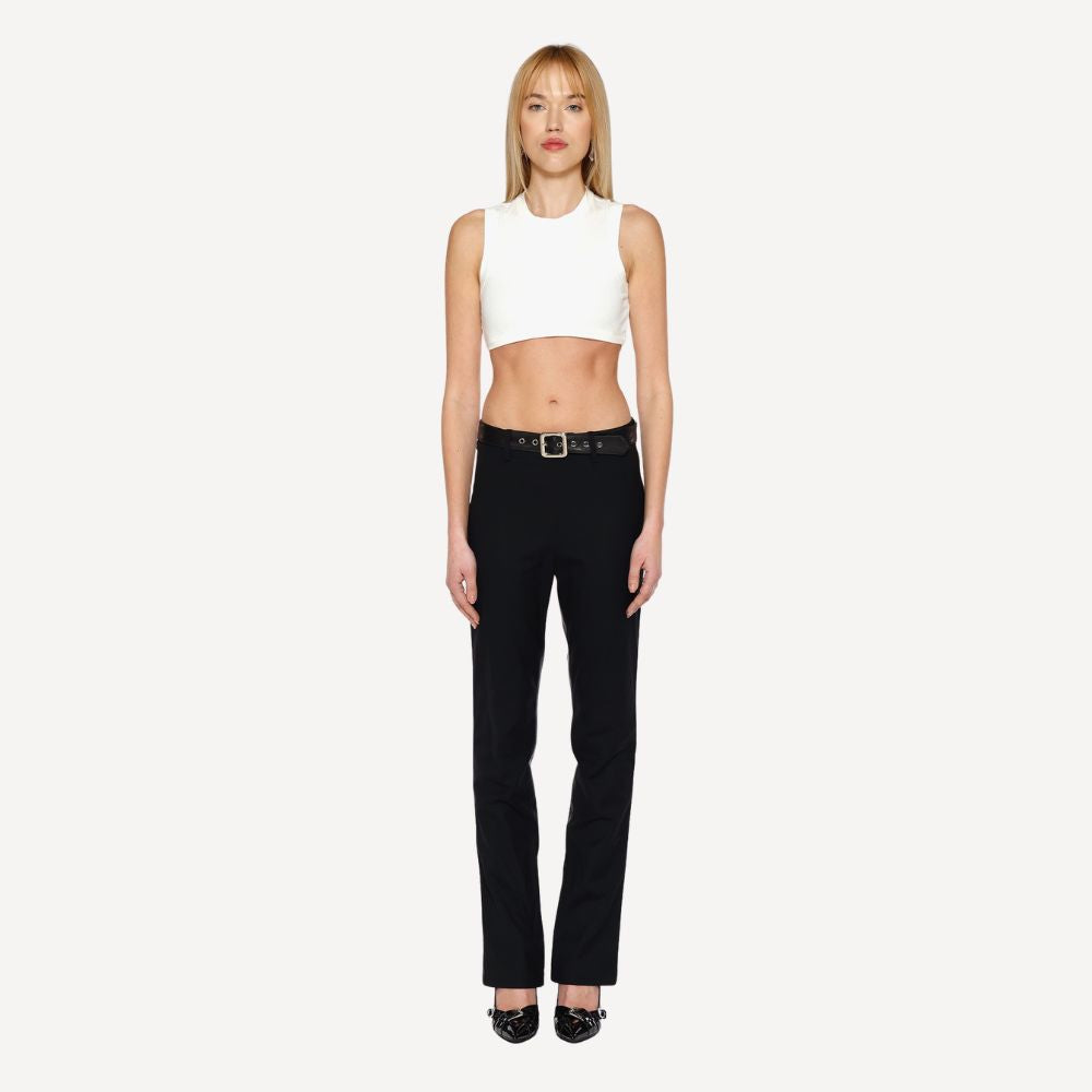 Shop online from our exclusive website. Discover the Onyx Two-Tone Chain Pant in matte wool and leather, finished with a polished chain detail.