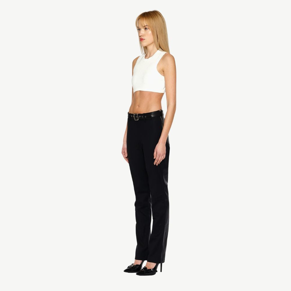 Shop online from our exclusive website. Discover the Onyx Two-Tone Chain Pant in matte wool and leather, finished with a polished chain detail.