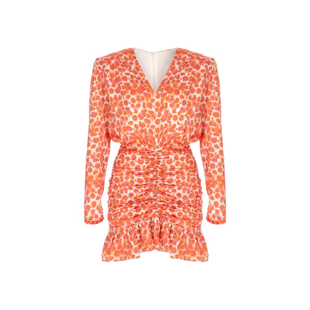 ORANGE FLORAL PRINTED MINI DRESS 90% Polyester / 10% Viscose