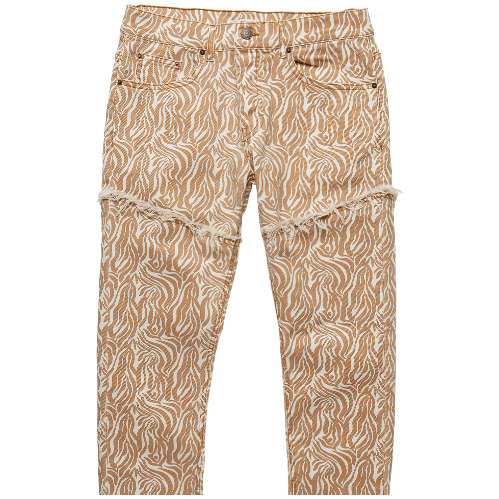 Oren men's off-white jeans are patterned with a contrasted animal motif 