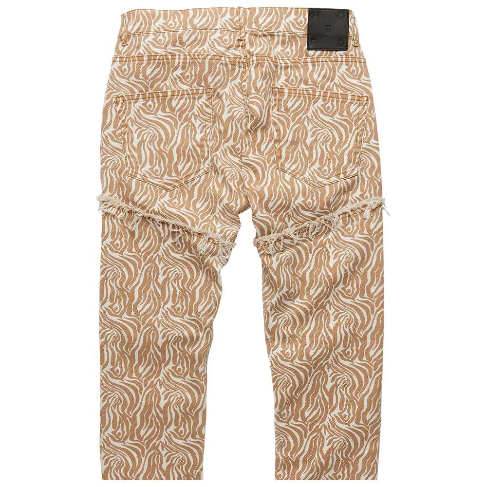 Oren men's off-white jeans are patterned with a contrasted animal motif 