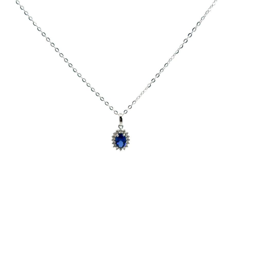 Shop online premium sterling silver blue sapphire pendant necklace with cubic zirconia stones.
