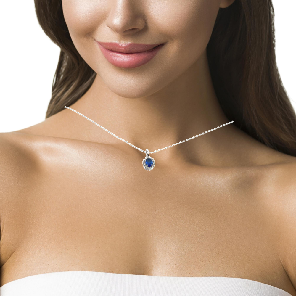 Shop online premium sterling silver blue sapphire pendant necklace with cubic zirconia stones.