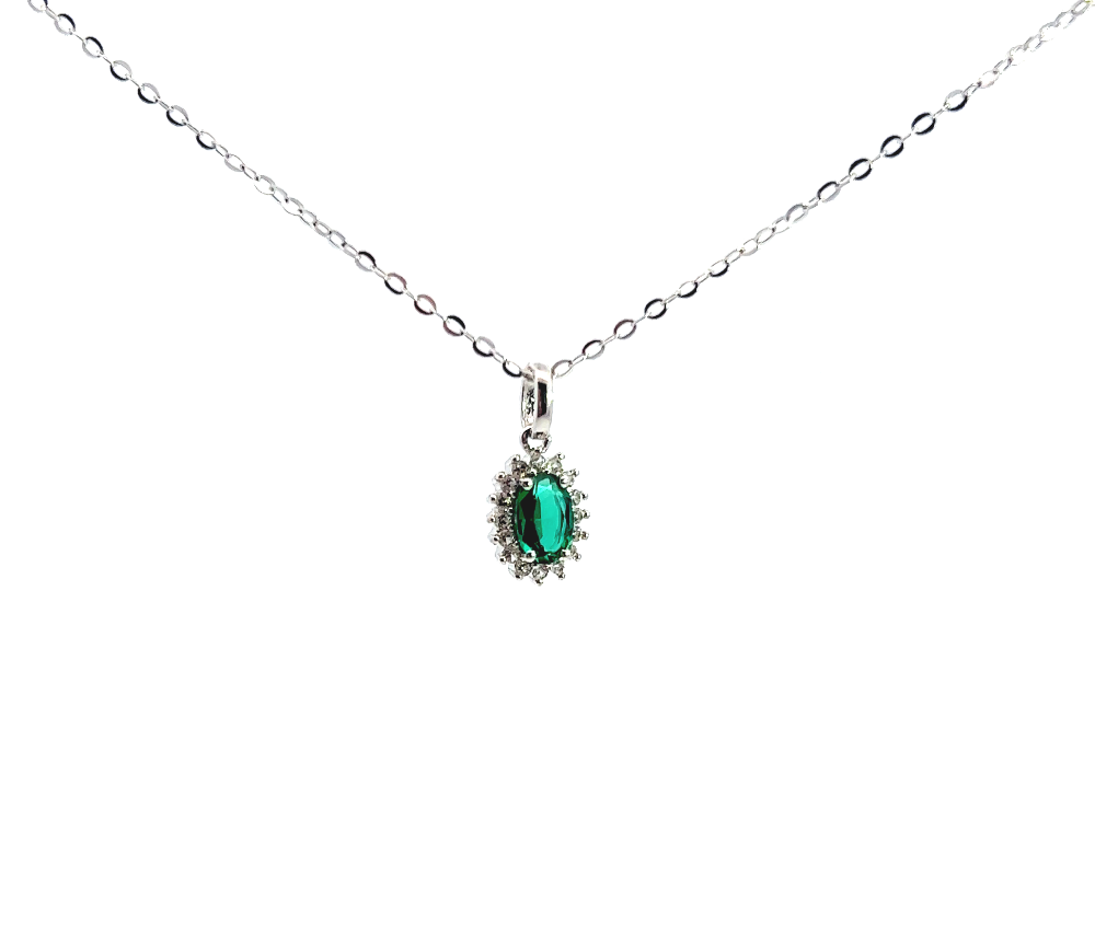 Shop online premium sterling silver emerald pendant necklace with sparkling cubic zirconia stones.