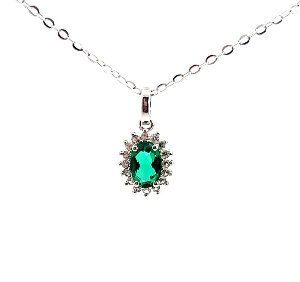 Shop online premium sterling silver emerald pendant necklace with sparkling cubic zirconia stones.