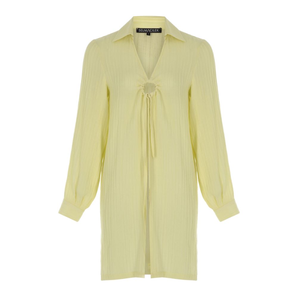 PASTEL YELLOW LOW-CUT LONG BLOUSE 37% RECYCLED PES / 33% VIS / 30% TENCEL