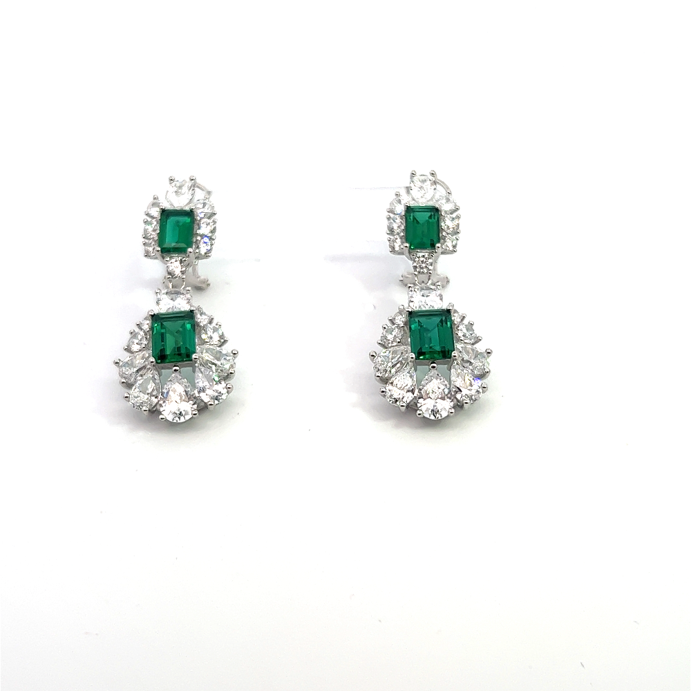 Shop online premium sterling silver emerald dangler earrings with sparkling cubic zirconia stones.