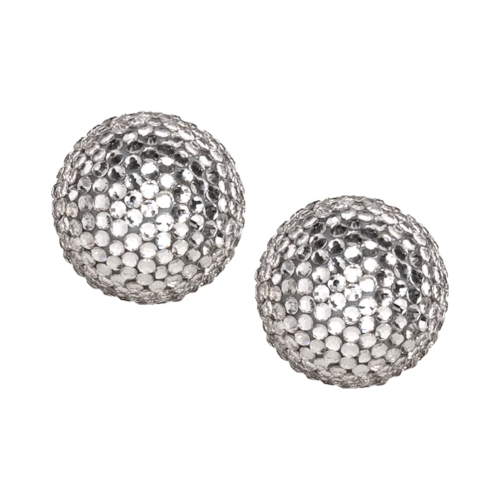 Be the life of the party in these rhodium based earrings paved in rhinestones.
