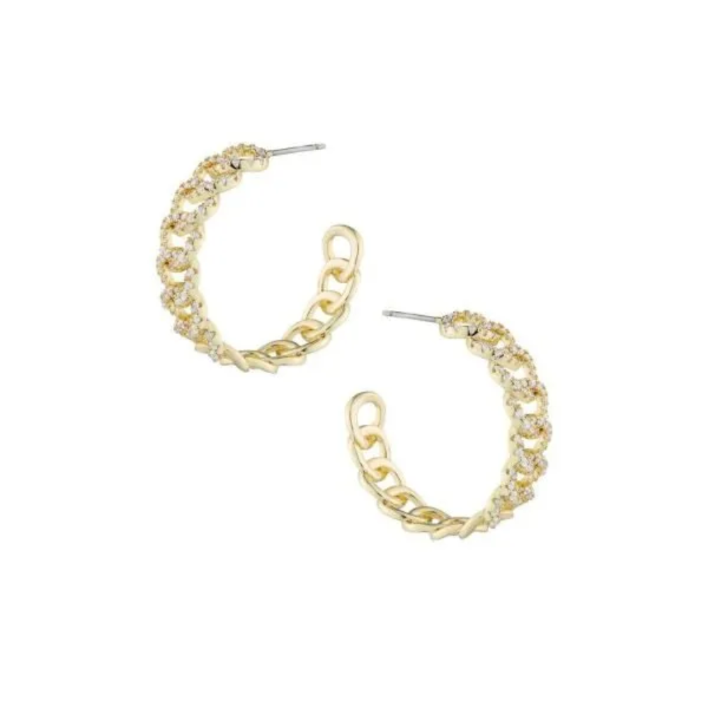 2 CTTW Pave Cubic Zirconia chain hoop earrings. Earrings Set in 1k gold plated brass.
