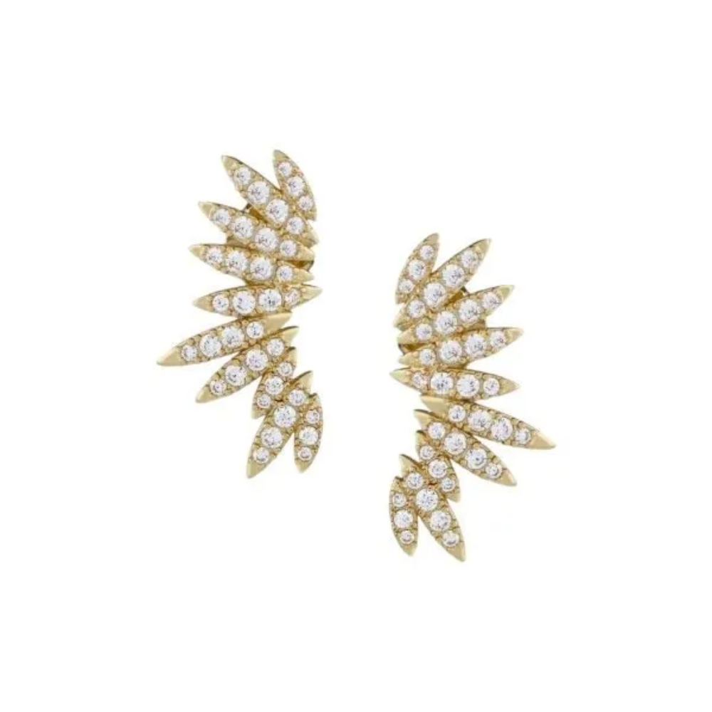 4 CTTW pave cubic zirconia spike earrings. Earrings set in 18k gold plated brass.