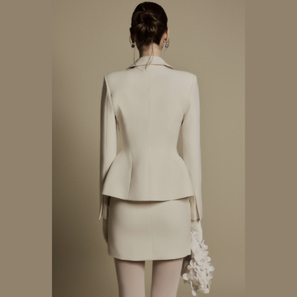 Discover chic dresses online paired perfectly with the Pearl Ivory Peter Pan Suit Jacket. Shop Now!