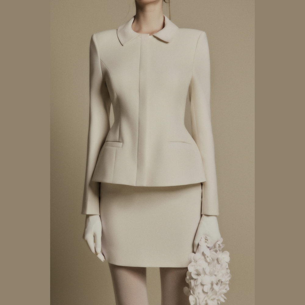 Discover chic dresses online paired perfectly with the Pearl Ivory Peter Pan Suit Jacket. Shop Now!