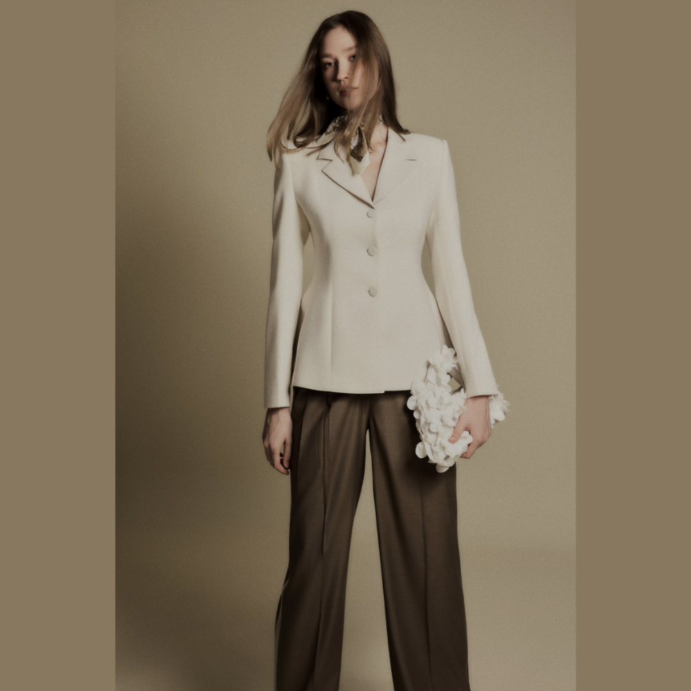 Find timeless style during online dress shopping with the refined Pearl Ivory Tailored Suit Jacket. Shop Now!
