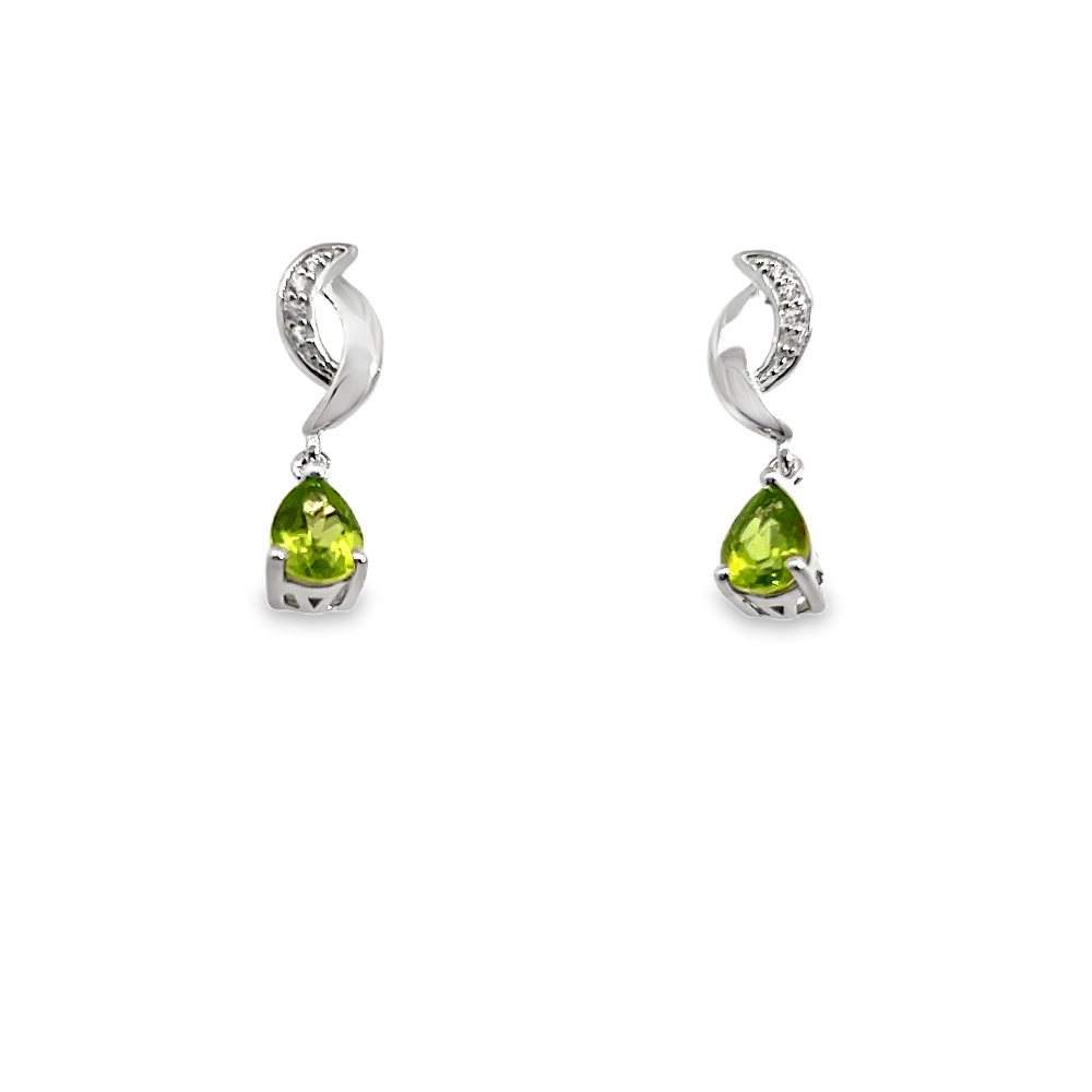 Shop online premium rhodium plated peridot earrings with sparkling cubic zirconia stones.