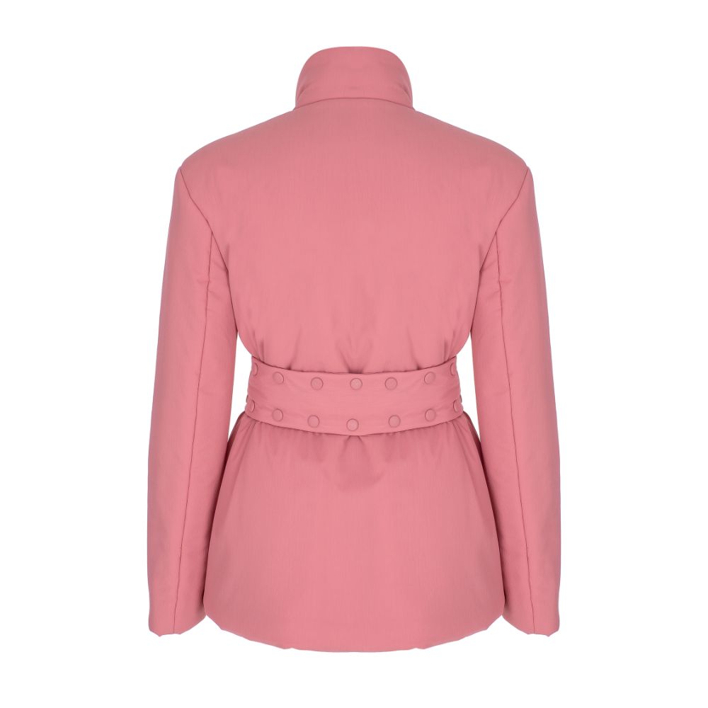 Pink Belt-Detailed Puffer Coat. 100% PES.