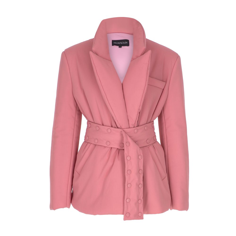 Pink Belt-Detailed Puffer Coat. 100% PES.