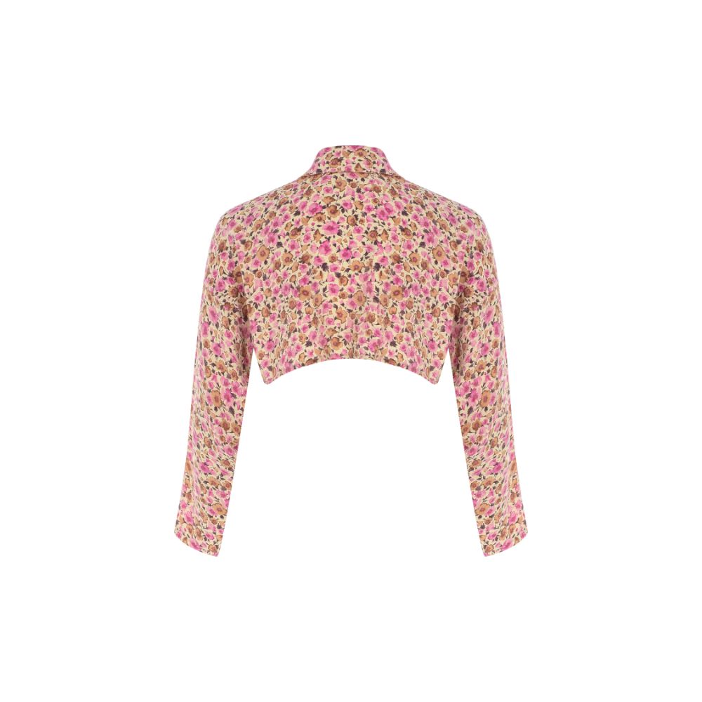 PINK FLORAL CROP SHIRT82% VISCOSE /18% POLYAMIDE