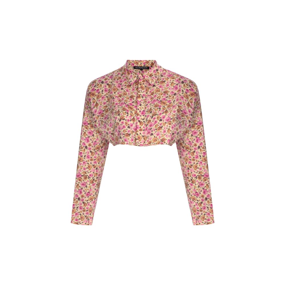 PINK FLORAL CROP SHIRT82% VISCOSE /18% POLYAMIDE