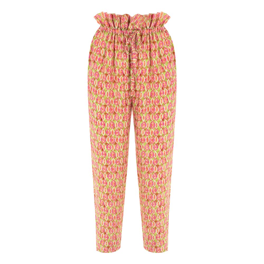 Pink Floral Cupro Tie-Detailed Pant