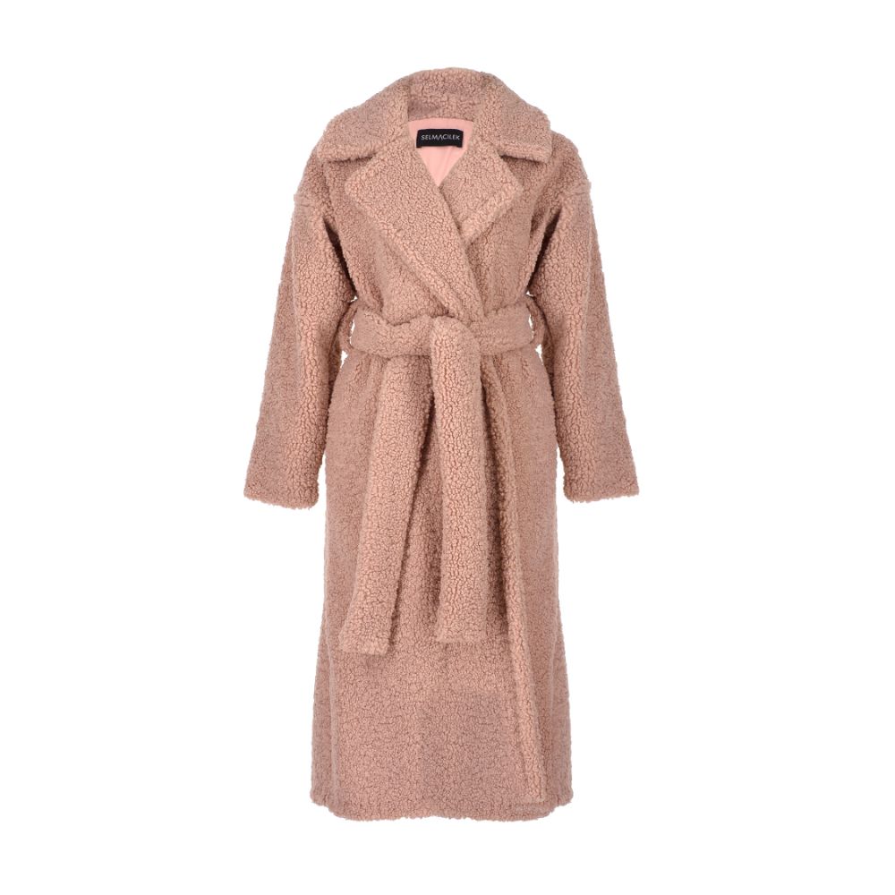 Pink Teddy Maxi Coat. 100% TEDDY POLYESTER.