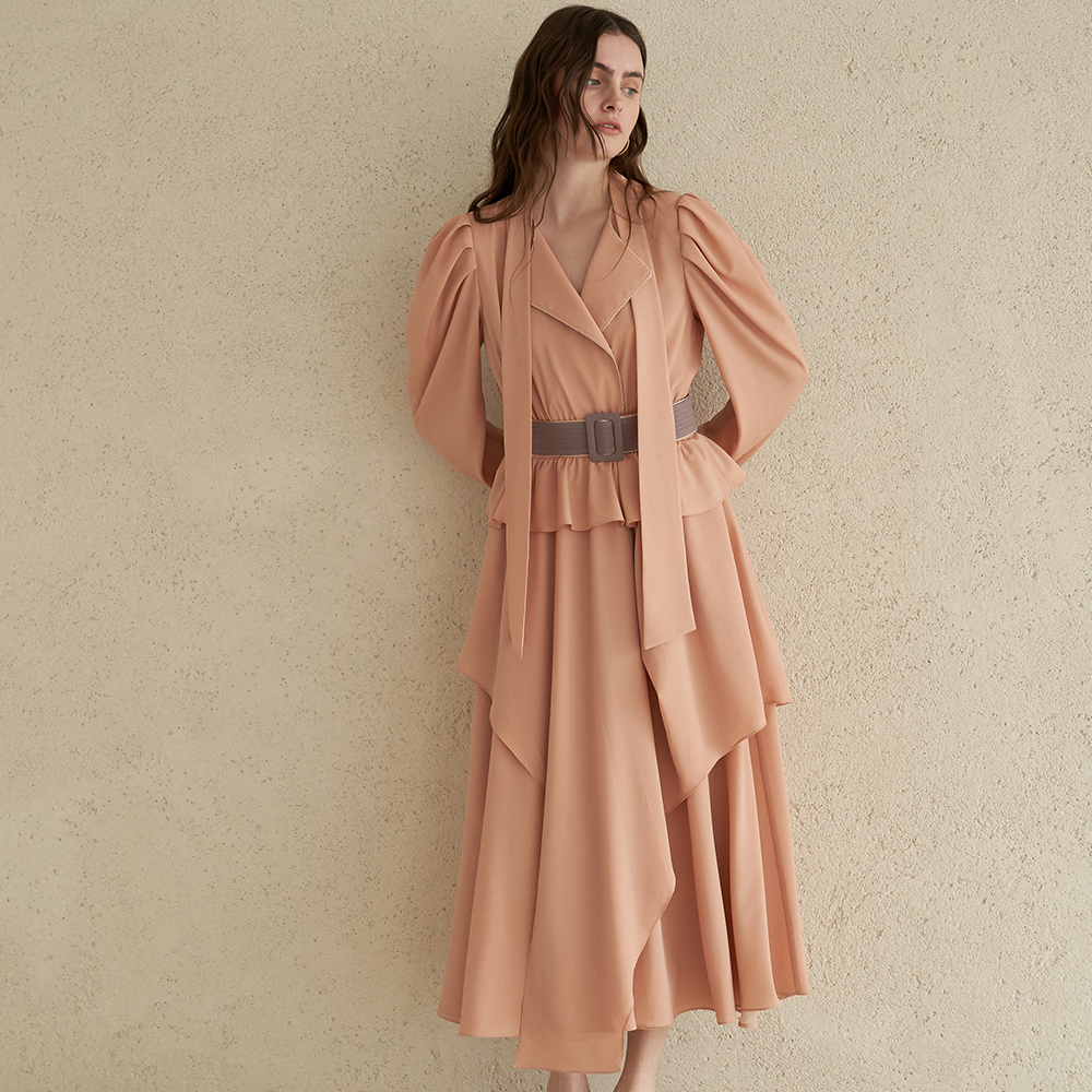 Sandy brown color peplum dress