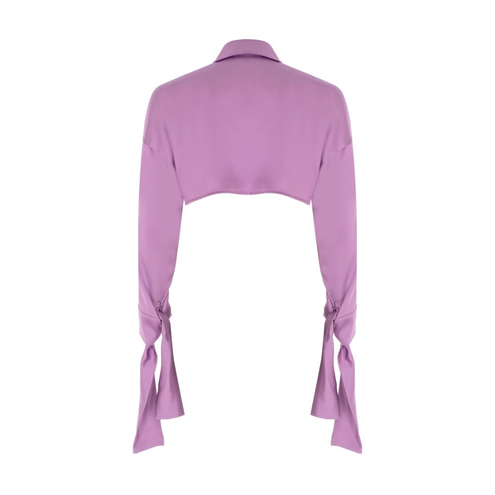 Purple Cupro Tie-Detailed Crop Shirt